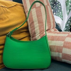 Urban Outfitters bright green baguette bag crocodile